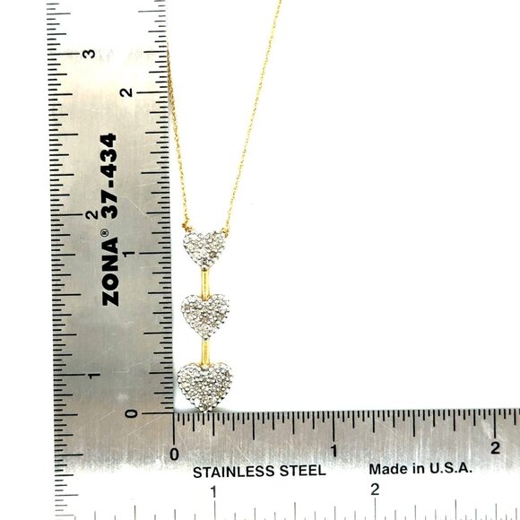 10K Gold 3-Hearts Drop Pave Diamond Necklace - Picture 7 of 8